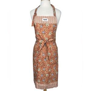 Flax Linen Bib Apron Rusty Red and Blue Floral Kitchen Baking Cooking Cottage